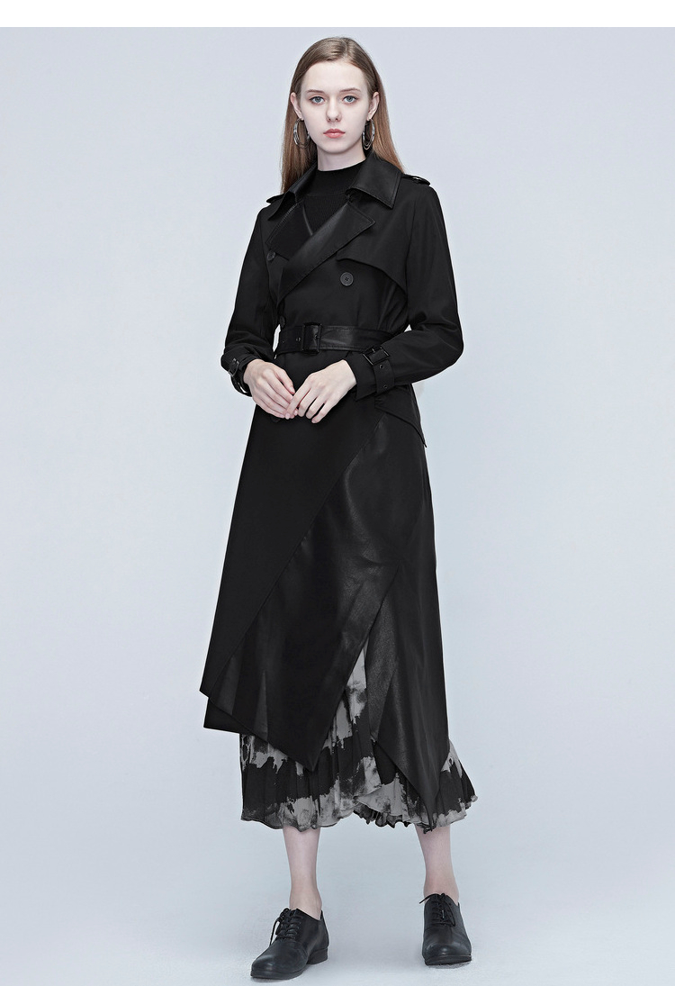 sdeer圣迪奥秋季女装休闲时尚修身型常规袖单排扣个性翻领拼接收腰长