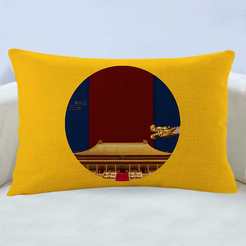 万燊中国风复古唯美故宫红墙宫廷高档抱枕双面图案定制靠背垫枕头坐垫