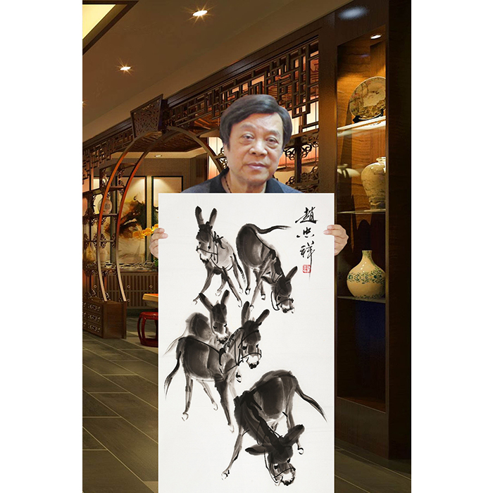 赵忠祥字画三尺名人精品写意国画动物作品五驴图手绘名家书画收藏纯