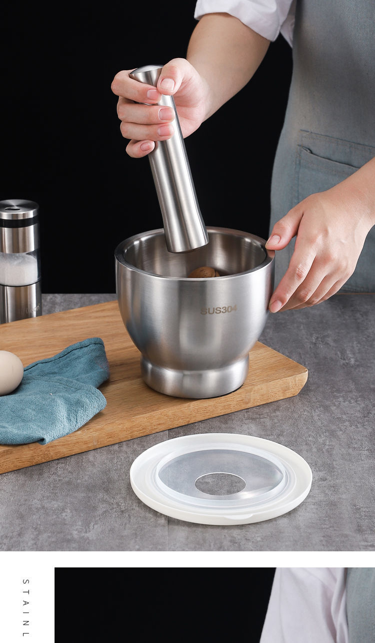 蝶亦轩304不锈钢捣碎器实心捣蒜器家用老式研磨器捣药罐手动蒜泥器