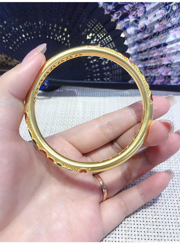 妙灵阁福禄双全古法烧蓝黄金手镯2021新款999足金镯子女妈妈款古法