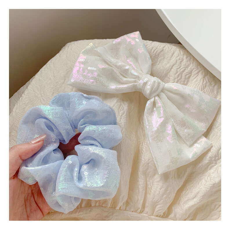 大肠发圈扎头发皮筋女童可爱蝴蝶结发夹小女孩发箍头箍女白色大肠圈