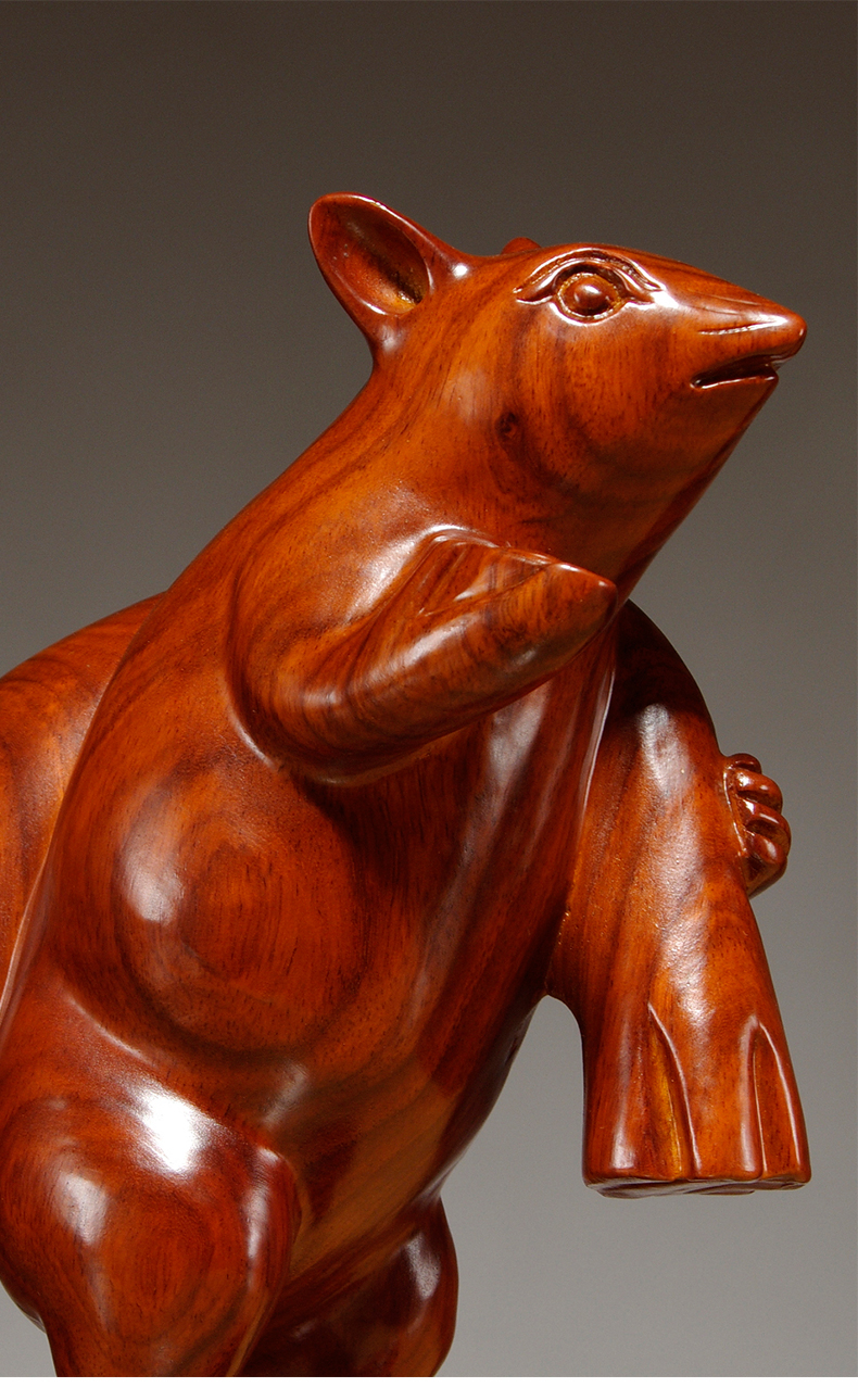 梵粟黄花梨木雕老鼠摆件招财风水生肖鼠实木雕刻工艺品客厅玄关装饰品