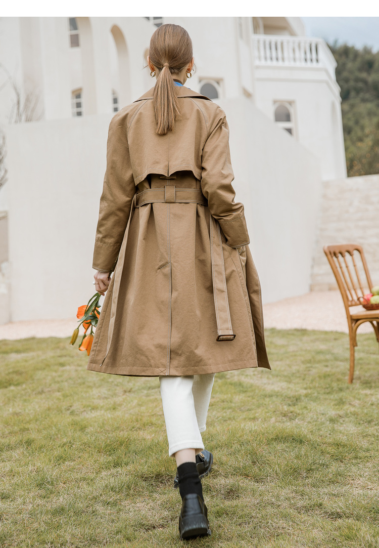 lagogo拉谷谷2021年冬季新款驼色西装领风衣女修身中长款外套显瘦kc