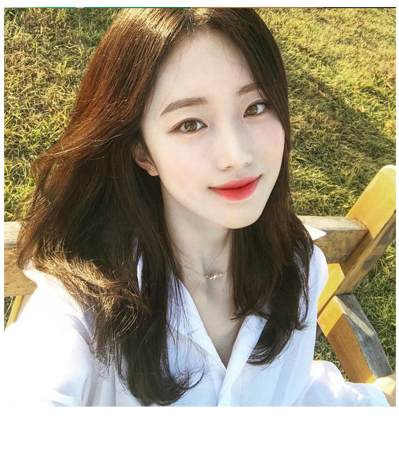 致仕假发女中自然全头套式中分刘海网红圆脸齐肩锁骨浅棕色网夹子