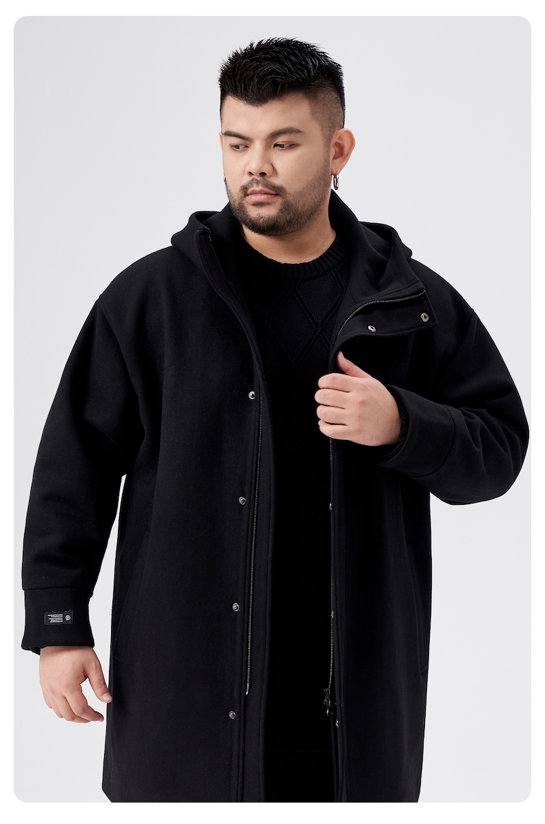 半墨大码男装中长款毛呢大衣男连帽宽松2021冬季新款呢子外套加厚mdyd