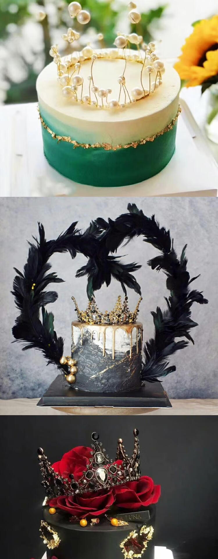 老凤祥款式皇冠蛋糕装饰摆件珍珠生日羽毛女王蕾丝复古王冠水晶网纱