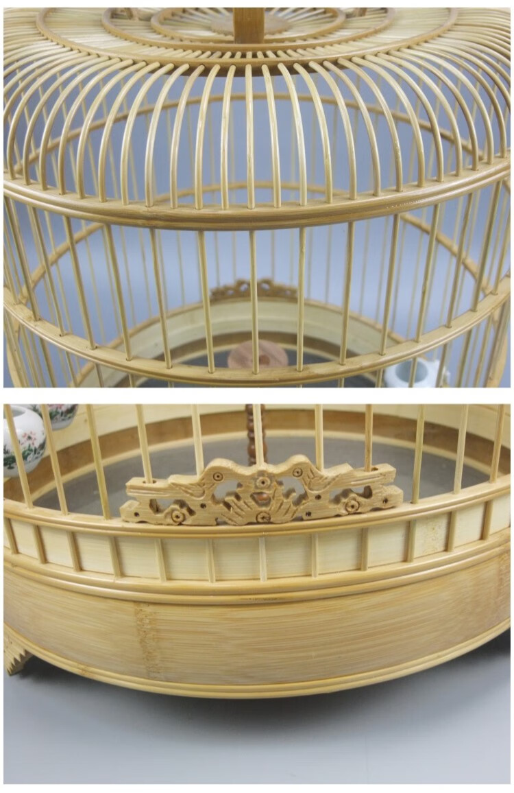 紫竹百灵鸟笼竹制百灵云雀笼凤头百灵小沙鸟笼全套配齐装饰鸟笼子原色