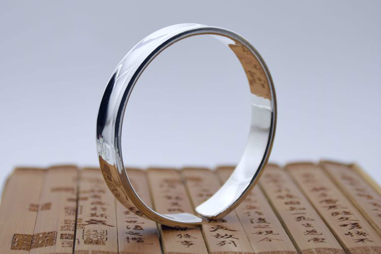 云南白族银饰银器丽江s999雪花银足银光凹面开口男女手工手镯 80克宽