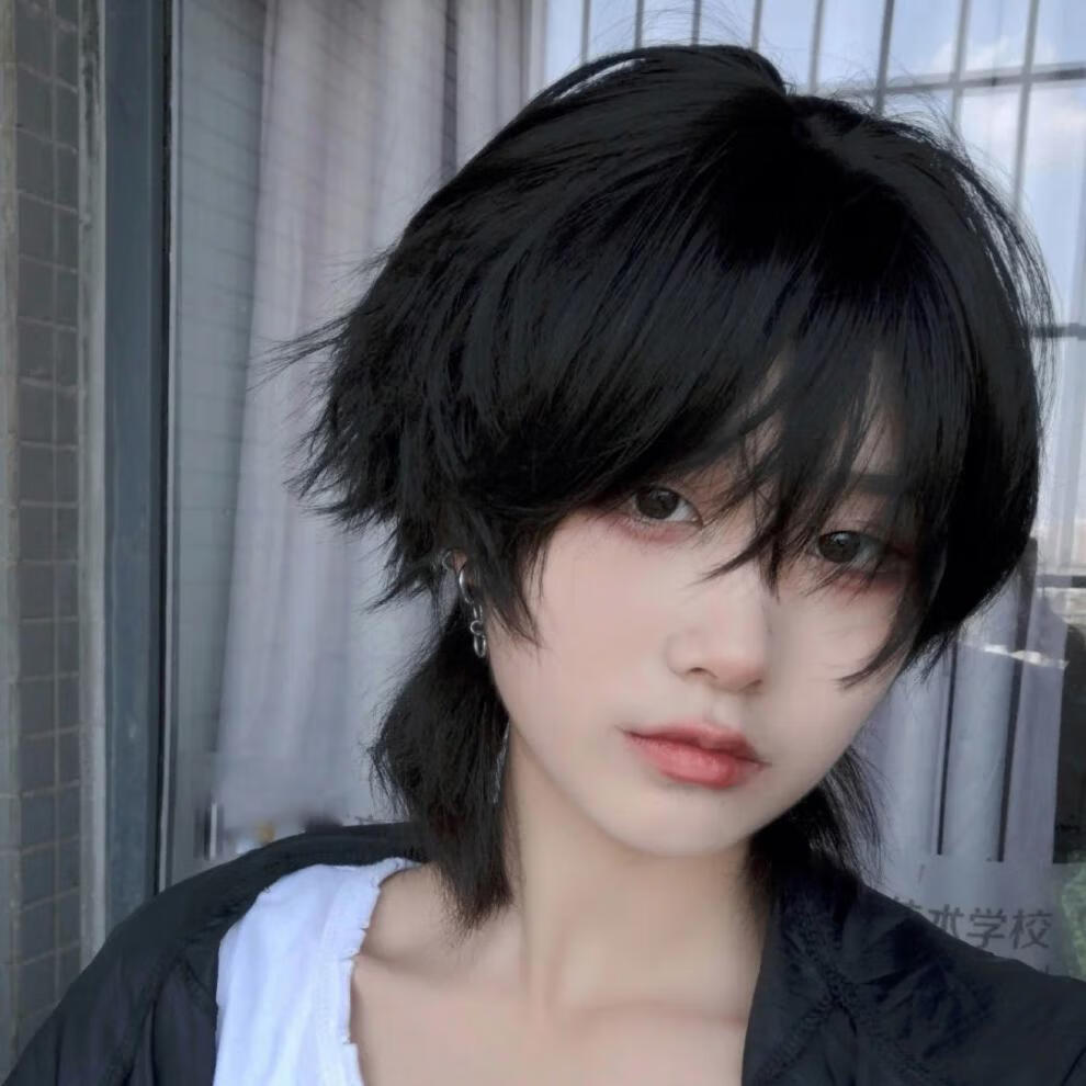 鲻鱼头假发男韩版帅气狼尾时尚蓬松自然男女通用假发套