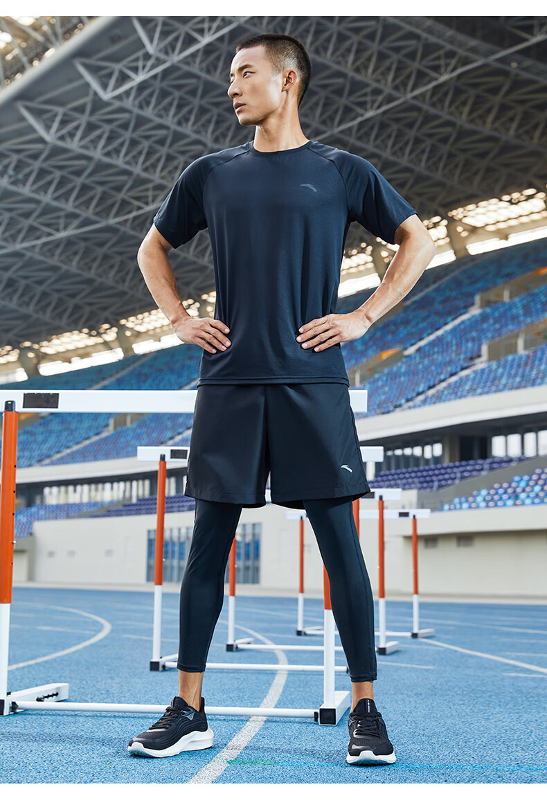 安踏速干紧身裤男2021秋新款运动跑步训练健身服瑜伽裤九分裤透气基础