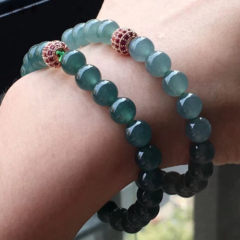 翡翠手链冰种老蓝水圆珠子手串男女款蓝刚玉珠链手饰 蓝色【图片 价格