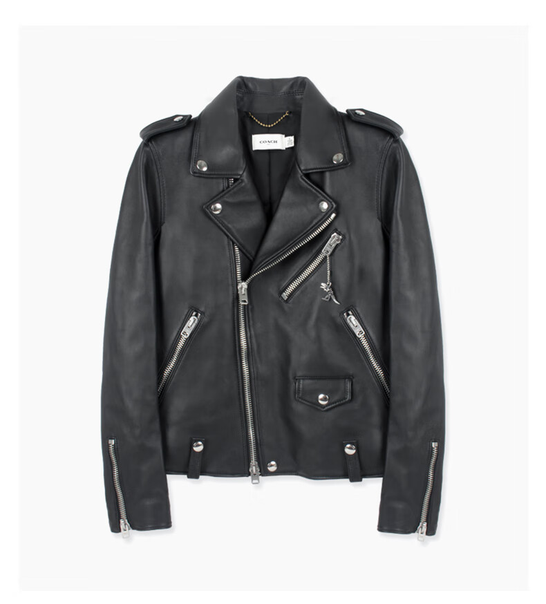 coach蔻驰专柜款女士经典机车夹克皮衣黑色58656blk6