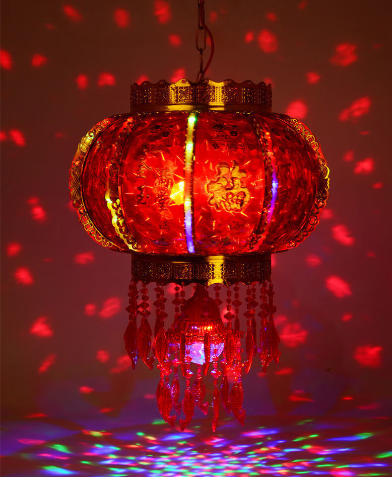 新年灯笼春节结婚阳台门口旋转走马灯闪光灯笼转灯旋转360度跑马灯红