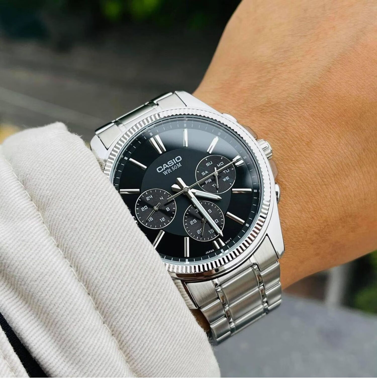 卡西欧(casio) 手表男防水三眼石英表白领商务男士钢铁之心mtp-1375l