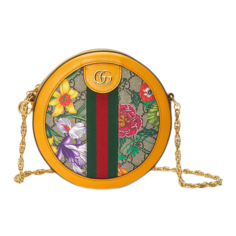 【情人节礼物】gucci/古琦 ophidia flora 花卉链条圆饼包 黄色系 默