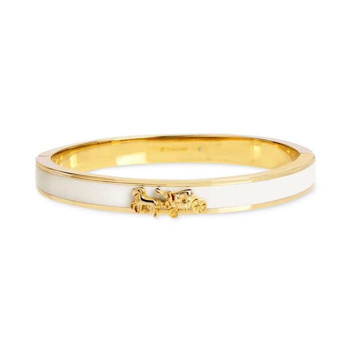 蔻驰coach女士手镯深红色珐琅铰链黄铜马车logo时尚休闲12352257white