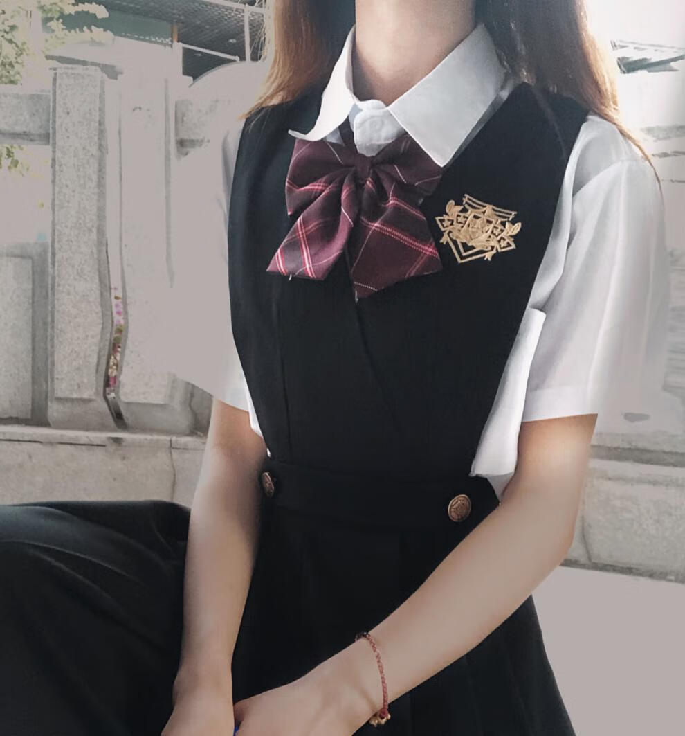 jk制服护奶裙夏季中裙款学院风优等生背带连衣裙套装黑色护奶裙短袖