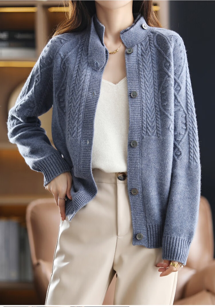 kingdeer鹿王恋雪高端时尚洋气立领羊绒开衫女秋冬加厚短款毛衣外搭