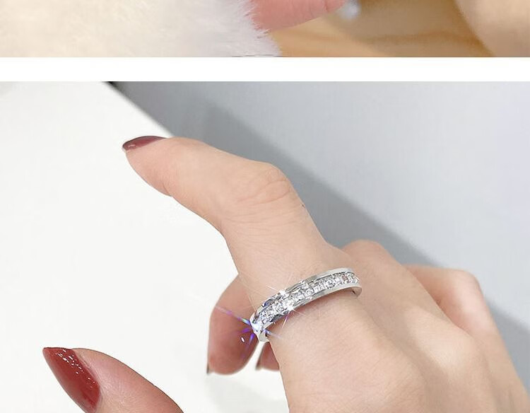 粗手指戒指女单调满钻大码胖mm感粗胖手大号食指小众设计感指环银色