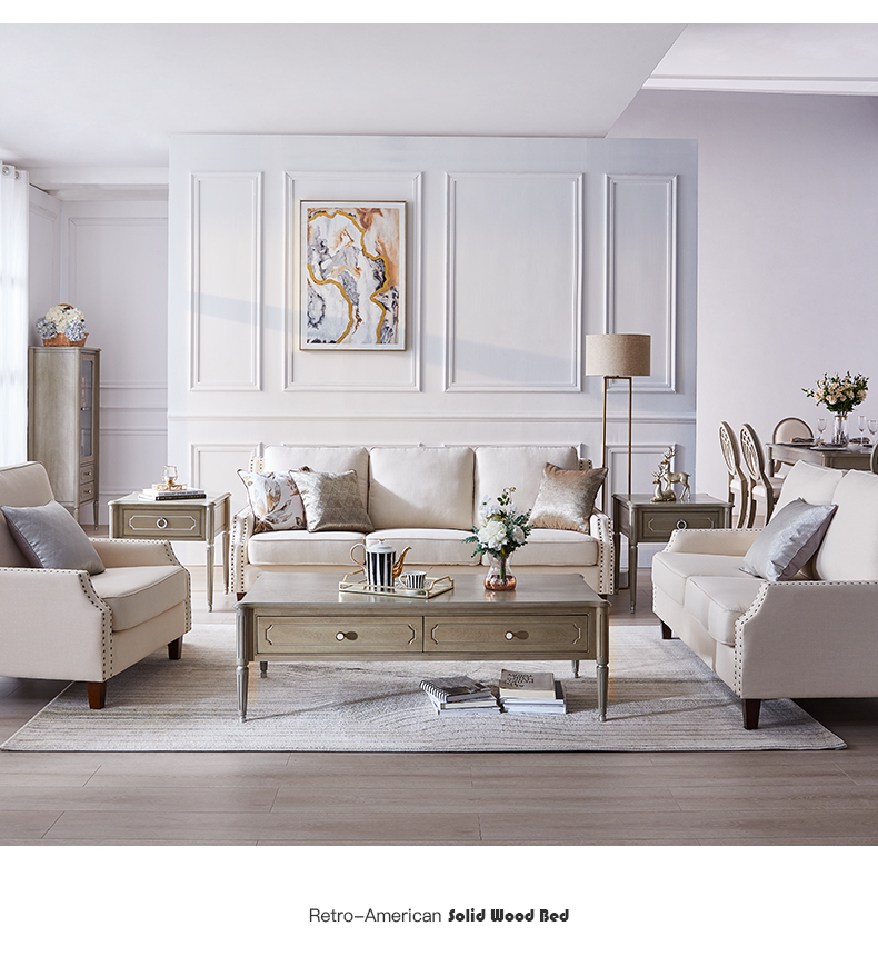 轻奢美式沙发布艺复古客厅简美家具小户型三人位乳胶乡村转角沙发组合