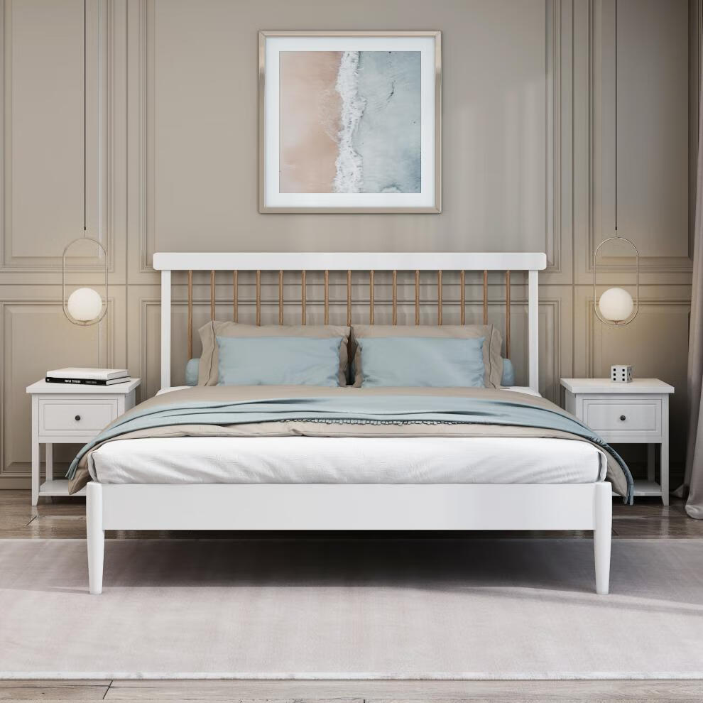 白橡木床实木白橡木床实木床18米美式床白色北欧家具橡木单人床现代