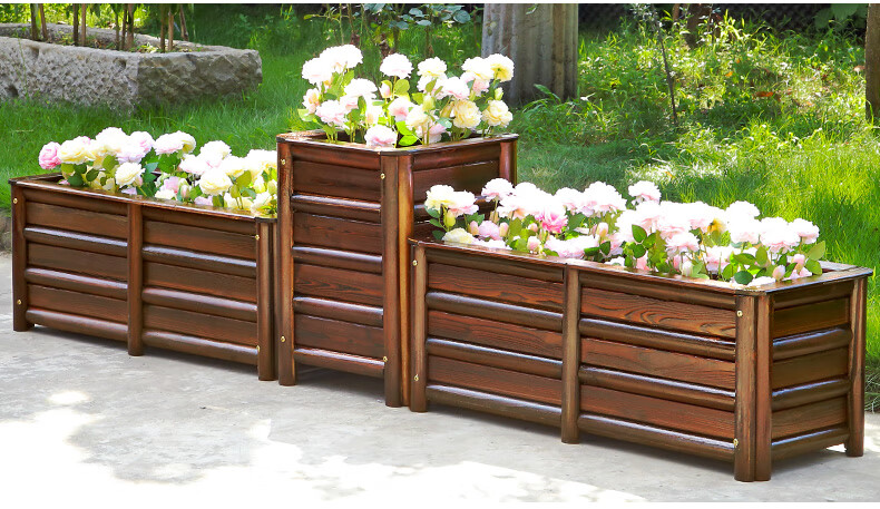 户外防腐木花箱庭院种树蔬菜花卉植物月季玫瑰箱长方形碳化木花盆楼顶