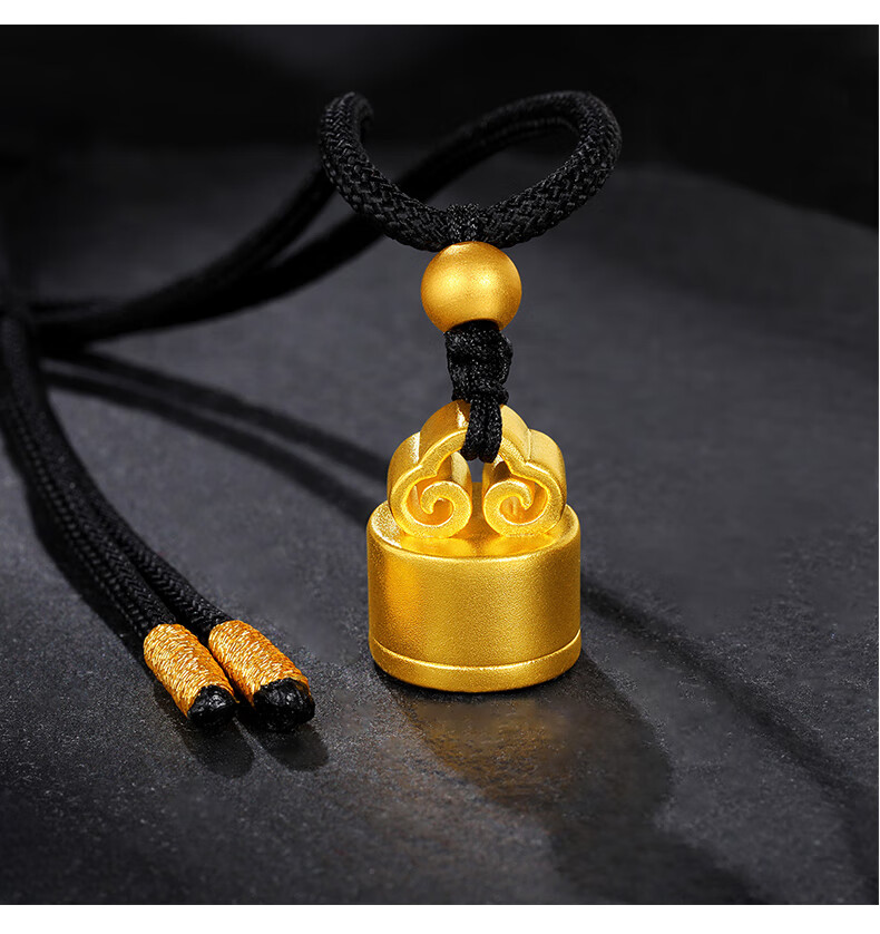 韩大福黄金吊坠男古法传承足金9999如意宝章真金吊坠情侣款按克金印章