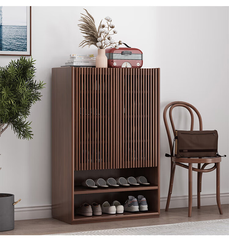可狄 北欧简约实木轻奢透气格栅鞋柜大容量收纳进门隔断日式玄关柜闽