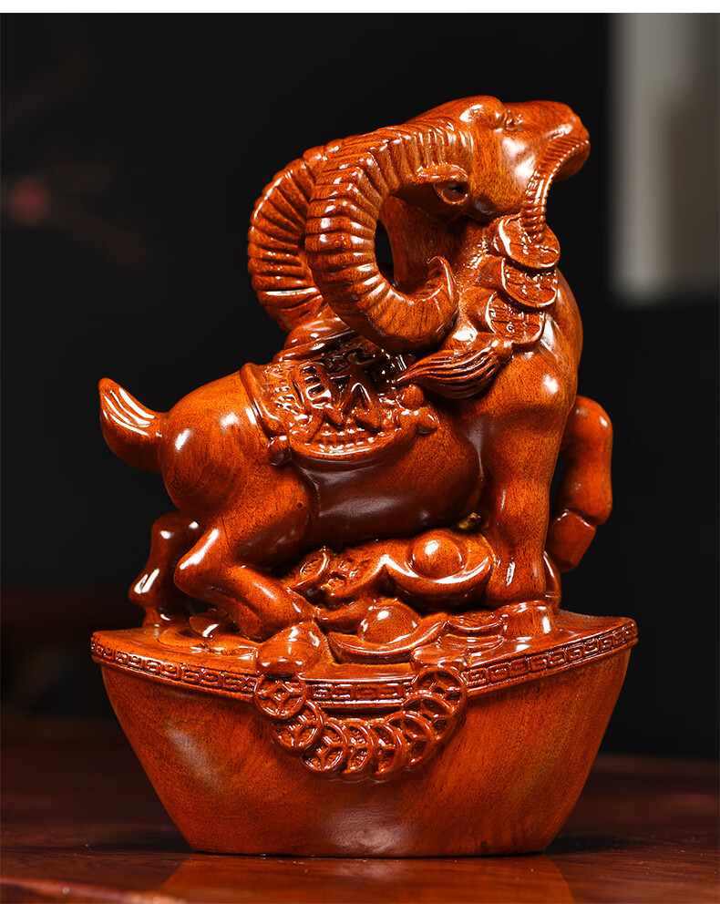 唐砖花梨木雕羊摆件实木领头羊十二生肖全套家居客厅新中式装饰工艺品