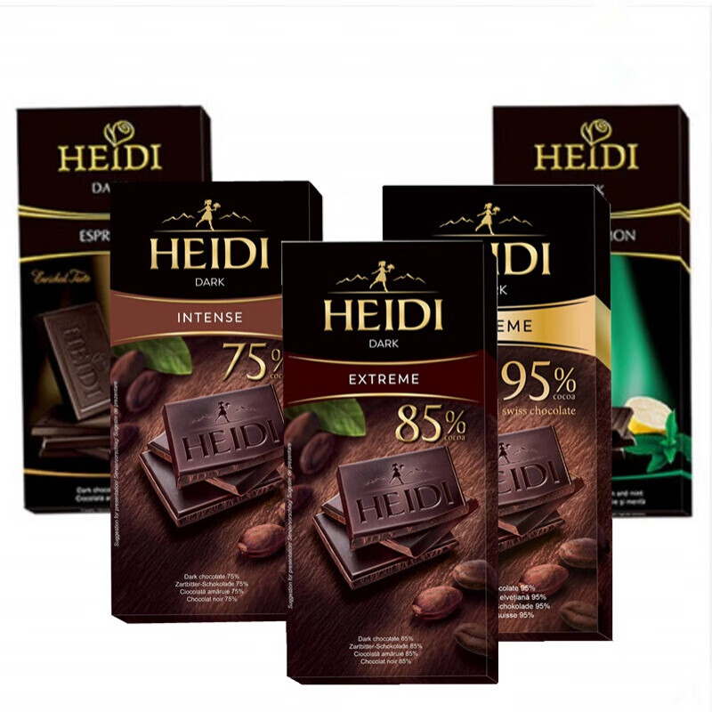 樱安娜罗马尼亚heidi赫蒂特浓黑巧克力80g6盒8575蓝莓黑巧克力80g5盒