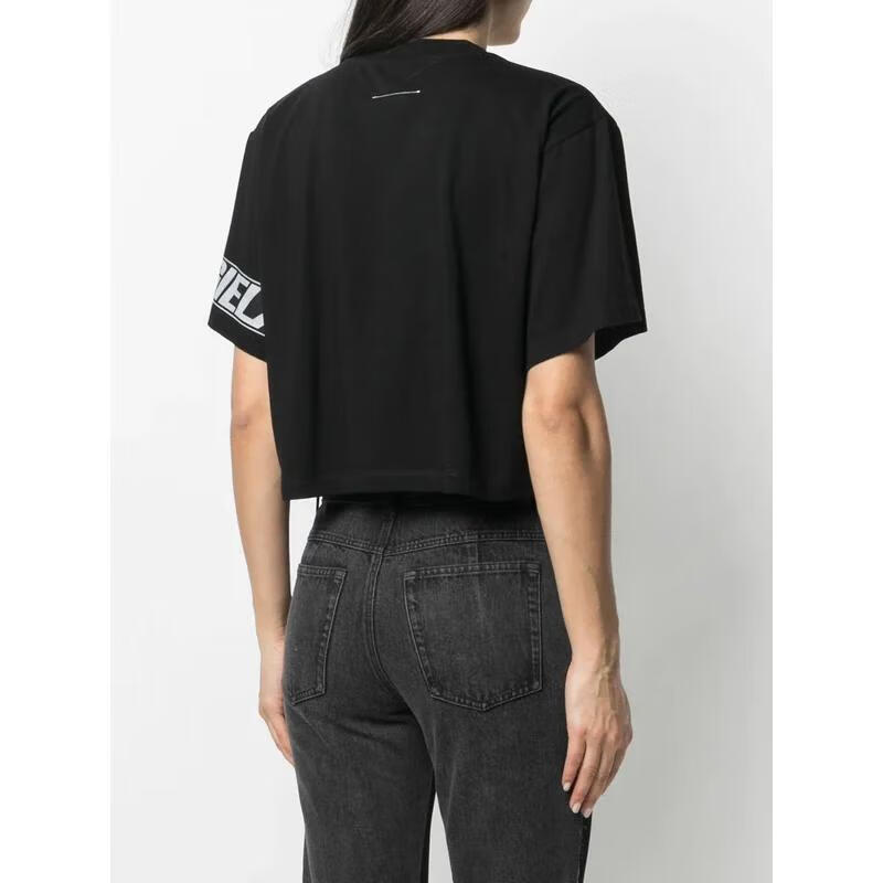 mm6 maison margiela马吉拉 上衣女士奢侈品黑色logo印花工艺短款t恤
