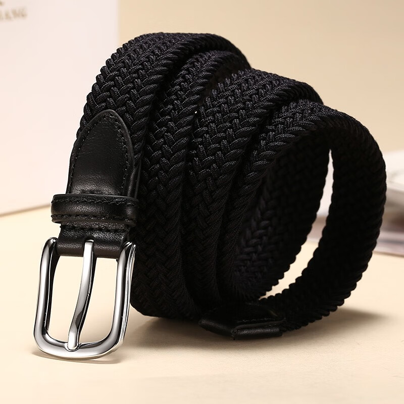 曼邦25cm细款无孔小皮带男弹力编织青年细腰带韩版百