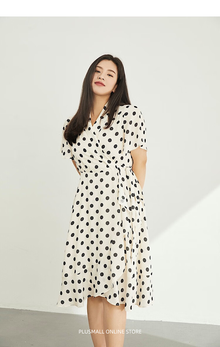 天颛plusmall杨天真大码女装2022夏季显瘦复古波点印花连衣裙小衫半裙