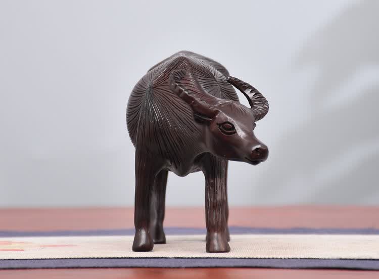 唐砖黑檀木雕十二生肖水牛摆件实木办公开业风水装饰牛气冲天工艺品整