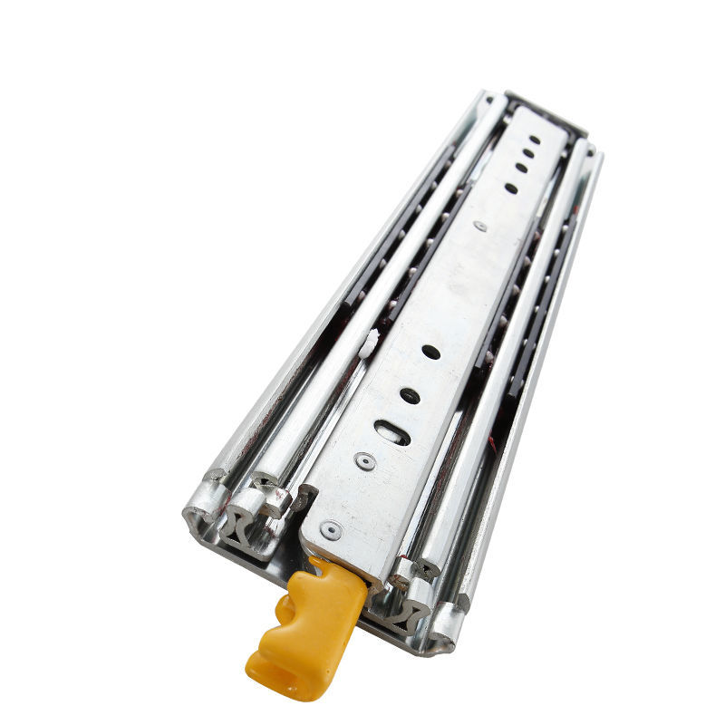 抽屉轨道重型滑轨76宽工业级承重抽屉轨道三节加厚带锁抽拉导轨滑道