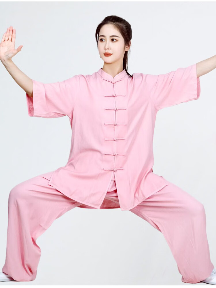 2022新款夏季太极服亚麻棉绸女装棉麻薄款武术练功太极服浅蓝色男女