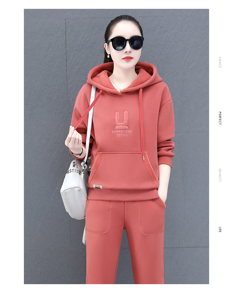 慕之美休闲运动套装女士冬款加绒保暖加绒运动套装女秋冬2021新款时尚