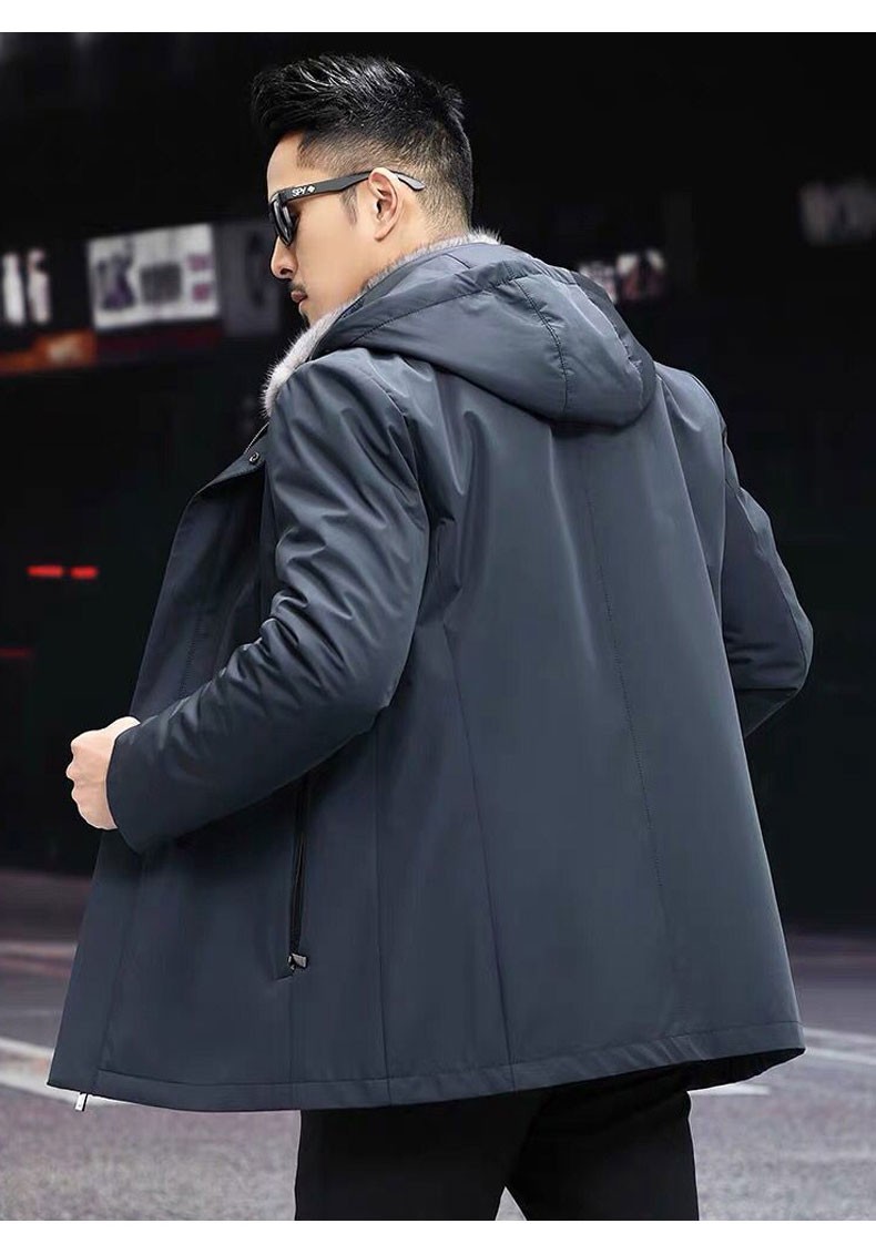 巴宝朗派克服男中长款可脱卸带帽尼克服男貂皮内胆大衣商务休闲水貂整