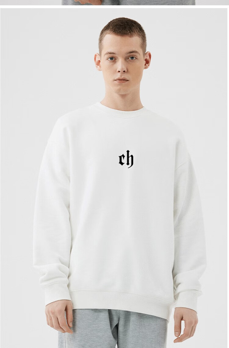 潮牌国潮ch无帽圆领卫衣男秋款重磅美式高街百搭情侣上衣cb字母 黑色