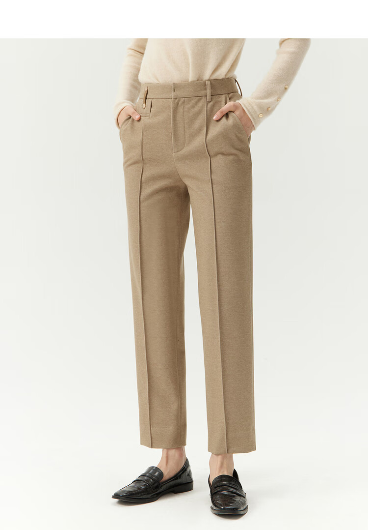 迪赛尼斯2021冬季新款时尚气质质感摩卡色针织斜纹呢料锥形裤女摩卡色