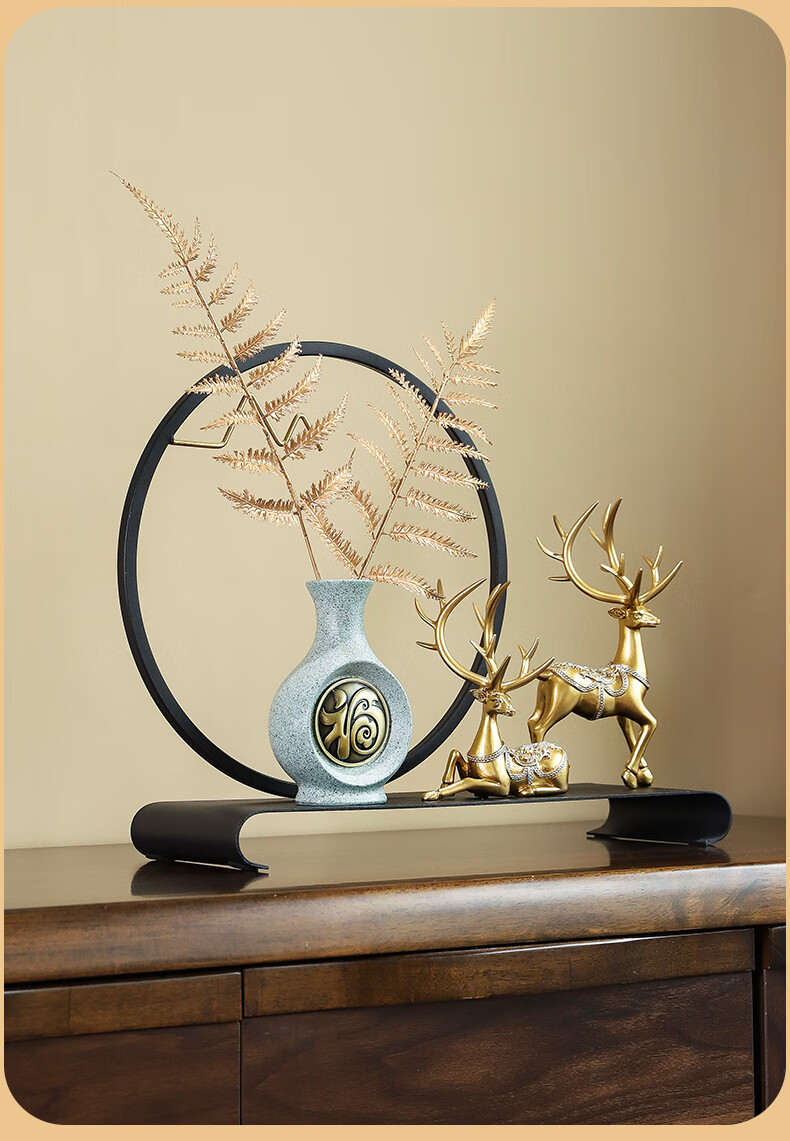 新中式软装饰品玄关客厅家居办公室摆件招财鹿书柜工艺品高端送礼福鹿