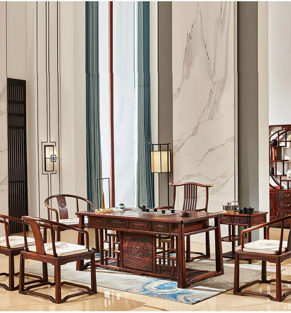 唐百年红木家具印尼黑酸枝学名阔叶黄檀新中式实木茶桌功夫茶台组合