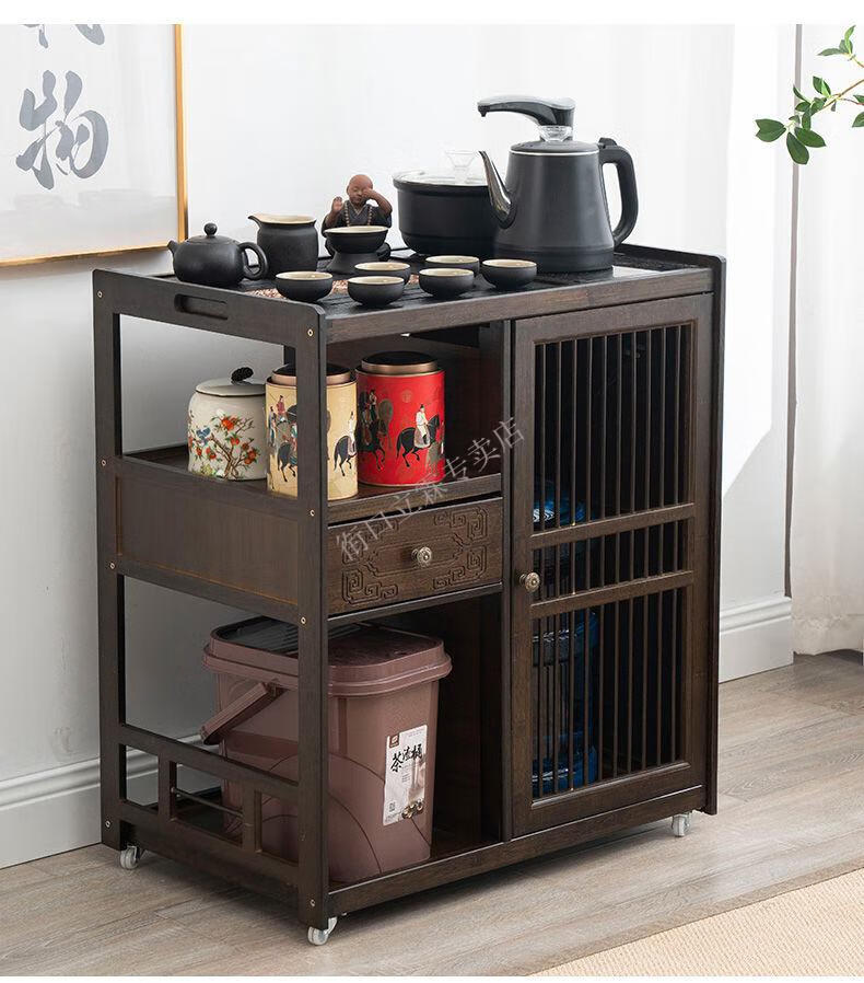 移动茶水柜茶台茶桌家用小茶车茶几边柜功夫茶具盘套装烧水壶一体 64
