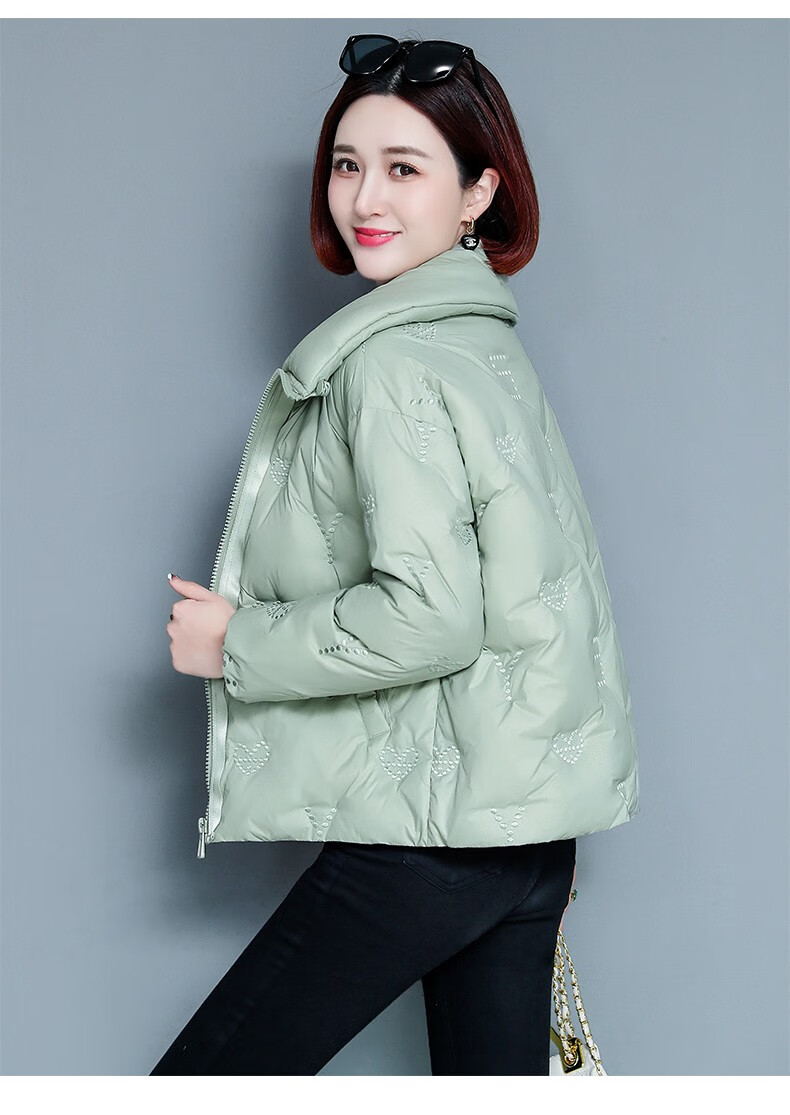 cklde羽绒服女士短款时尚洋气纯色刺绣外套黑色21年冬季新款白鸭绒