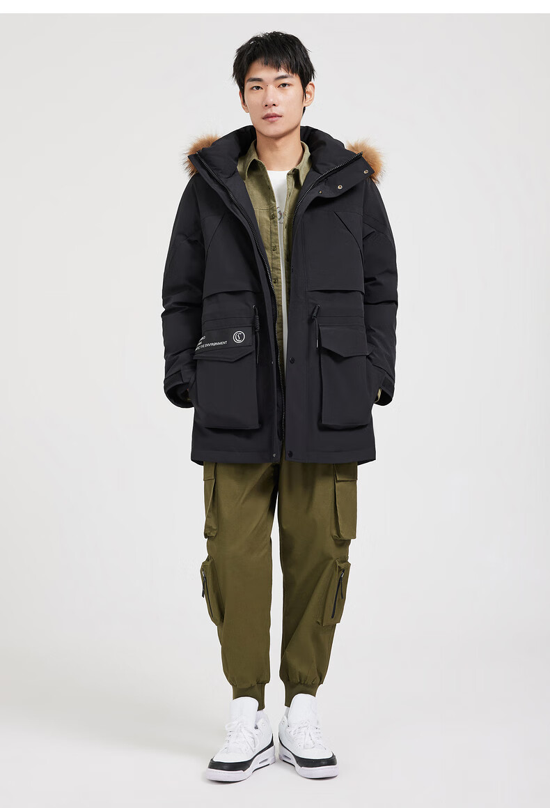 cabbeen卡宾男装工装羽绒服男士大衣外套男士2021冬新款潮流拼接上衣