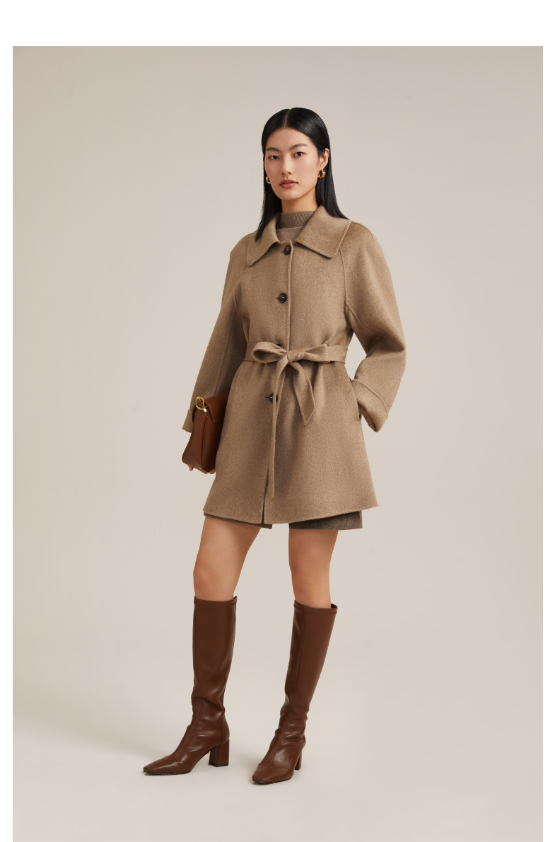 新品直降gloria歌莉娅冬季新品羊绒翻领大衣11nl6n77038h紫绒m