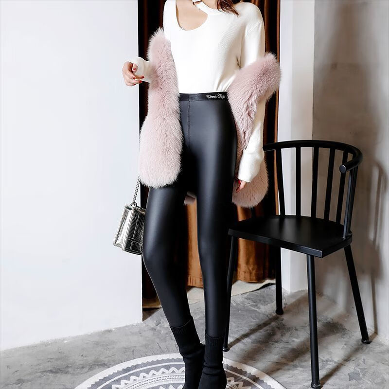 冬季加绒皮裤女2021冬季新款冬季皮裤女加绒加厚特厚外穿显瘦女士保暖