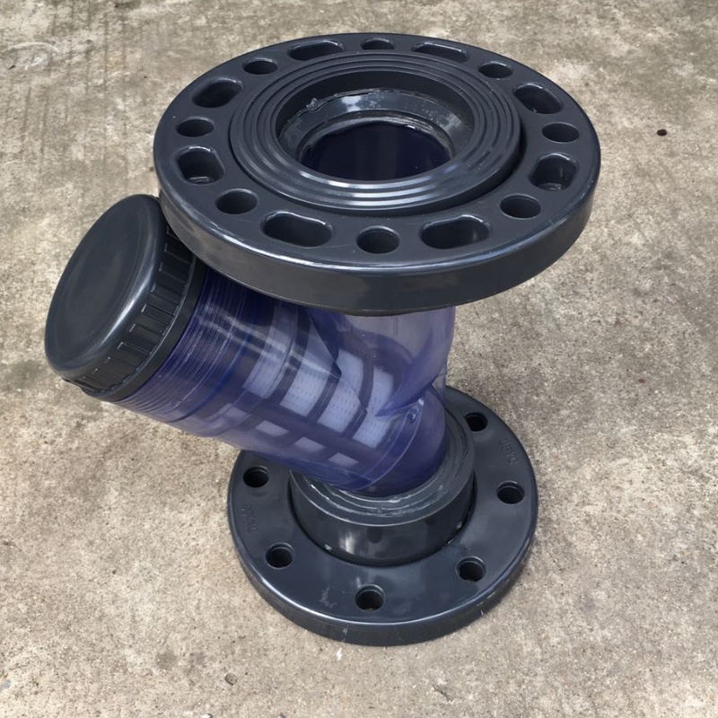 upvc耐腐蚀y型过滤器 法兰连接管道式过滤器 透明过滤器 滤网可拆