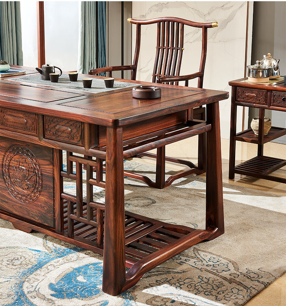 唐百年红木家具印尼黑酸枝学名阔叶黄檀新中式实木茶桌